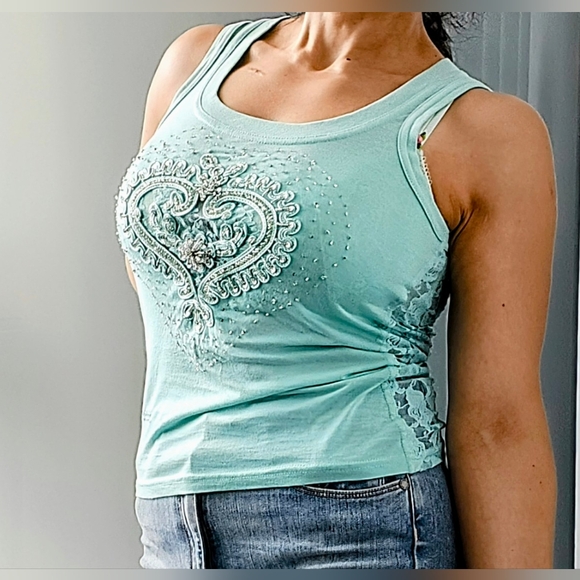 Parasuco Mint Green Embellished Tank Top - Picture 1 of 14